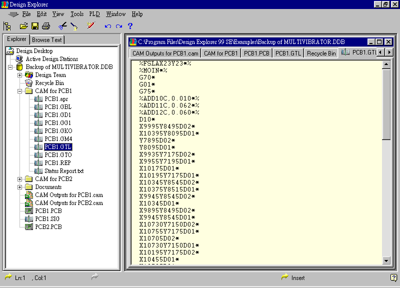 要檢查各Gerber輸出文件，則在瀏覽器中打開CAM Output for PCB1，即可看到一系列Gerber輸出文件。