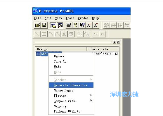 4．右鍵點擊 Serial.EDF 文件，選擇 Generate Schamatics：