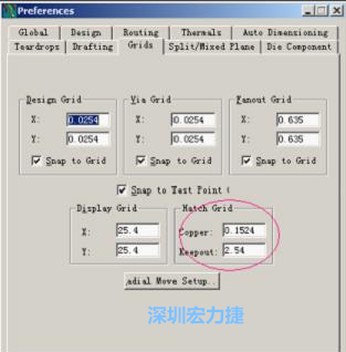  改銅皮的填充網(wǎng)格Global→Design Units，填充方向Drafting→Direction；Hatch Grid中Copper此數(shù)值為大銅箔中所填充的線條中心到中心的距離。
