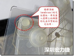 橡膠薄膜(membrane)的定位圓柱，可以用來(lái)塞入塑膠上的橢圓形孔洞，最為緊配的定位之用。