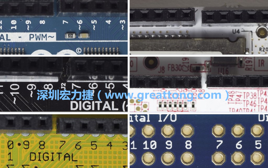各種不同尺寸的Arduino上第7、8腳位的間距。