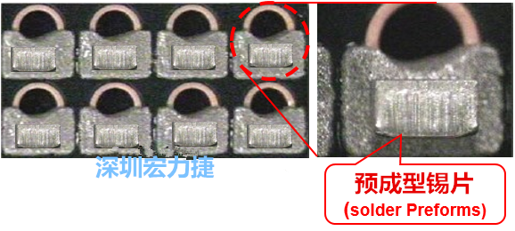  「預成型錫片(Solder preforms)」是一種擠壓成型的小錫片，可以在PCBA貼片加工時用來局部增加錫膏印刷量，幫助因為使用鋼板印刷而受限的錫膏量，用來改善焊錫的品質(zhì)。